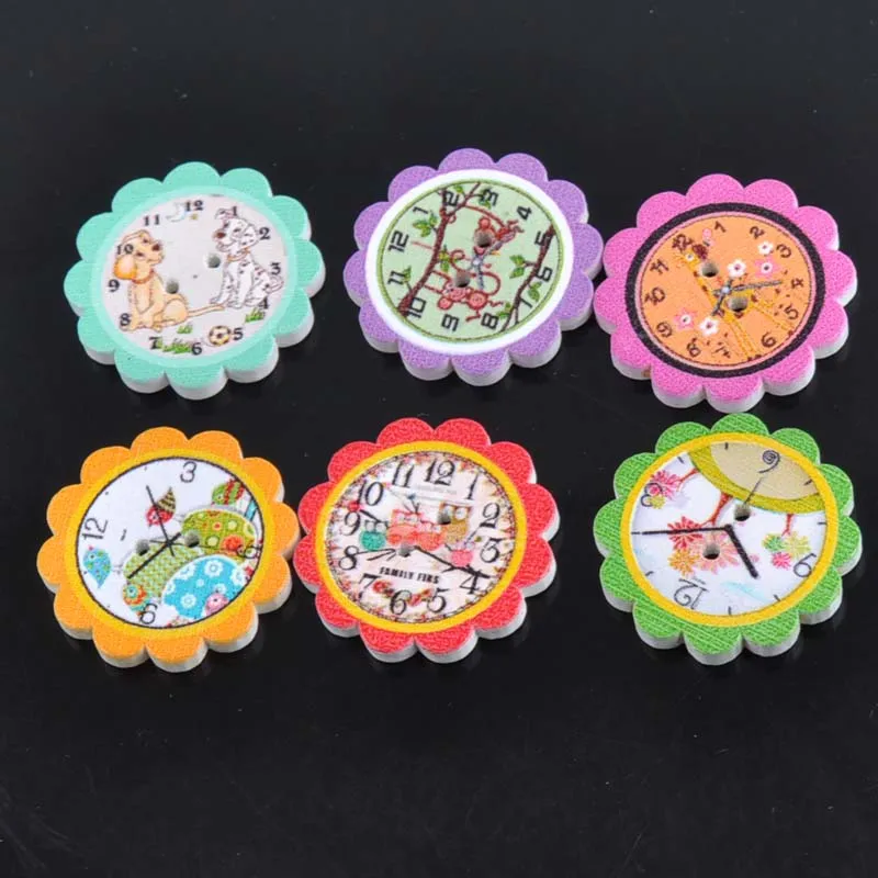 

50pcs Clock Pattern Wooden buttons For Handmade Scrapbooking Crafts 25mm MT0856x