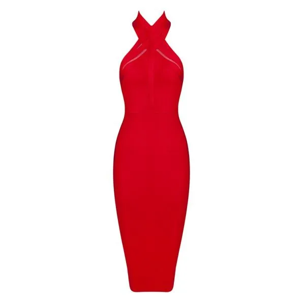 Seamyla летний Вечеринка платья Для женщин сексуальные платья с лямкой на шее красные, синие облегающее Бандажное платье элегантное платье для клуба - Цвет: Красный