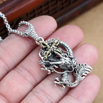 

S925 pure silver jewelry factory Thai silver restoring ancient ways, men domineering dragon vajra multiplier pendant