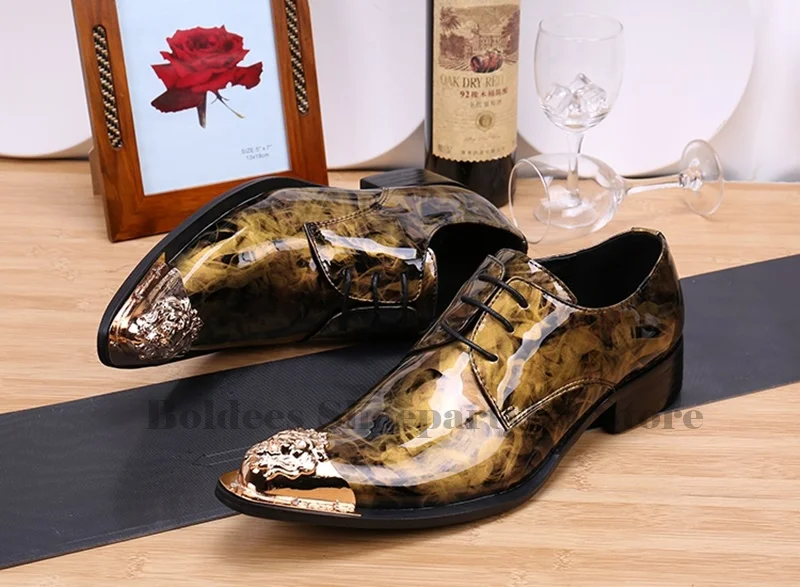 Новые фирменные туфли Для мужчин Туфли из натуральной лаковой кожи Острый носок оксфорды Модные мужские обувь в деловом стиле