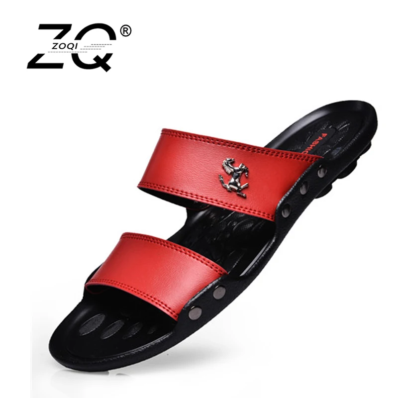 

ZOQI Hot Sale Sandals Men Shoes Summer Slippers Men PU Leather Sandals Black Beach Slippers Sandalias Hombre Zapatos Hombre 2019
