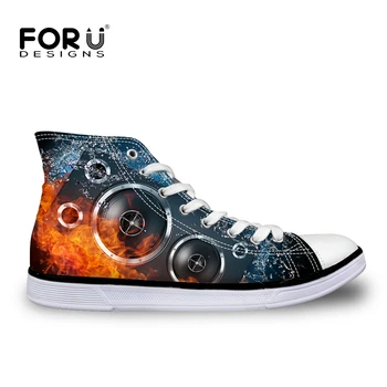

FORUDESIGNS Cool Fire Fashion Design Canvas Shoes for Men Spring 3D Sound Prints Classic High Top Vulcanized Shoes Lace-up Flats