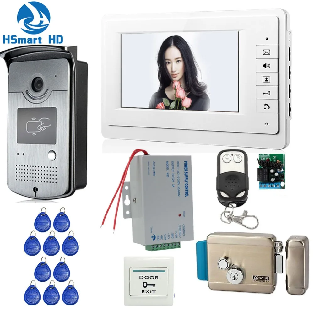 

Wired 7 inch Monitor Color Video Door Phone Intercom Access Doorbell Control System HD Outdoor IR Camera Inductive Card + Lock