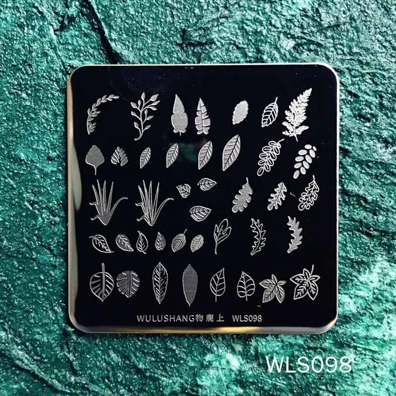 

wulushang Square Stamping Plate Leaves Plants Design Image Template Nail Stencil Templates Nail DIY Stencils for Nails