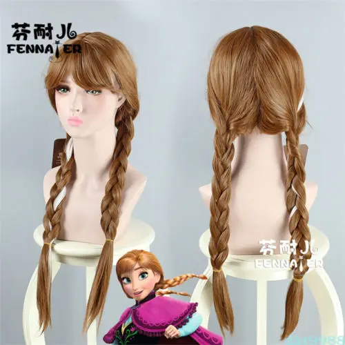 

free shipping Movies Frozen Snow Queen Anna Brown Cosplay Party Costume Wig