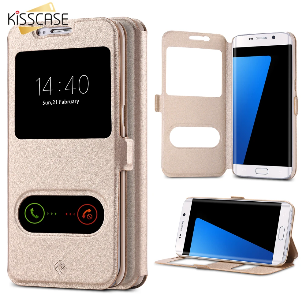 

KISSCASE PU Leather Phone Case For iPhone 6 6s Plus Flip Stand Cases For Samsung Galaxy S7 S6 Edge Note 5 4 3 Window View Covers