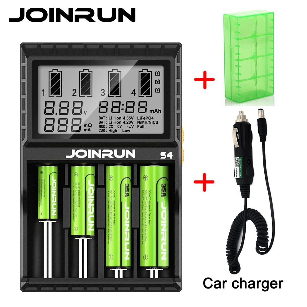 Joinrun S4 18650 Smart Battery Charger For 18650 14500 16340 26650 Ni-MH AAA AA Smart Li-ion Battery Charger with Battery case Joinrun S4 18650 Smart Battery Charger For 18650 14500 16340 26650 Ni-MH AAA AA Smart Li-ion Battery Charger with Battery case