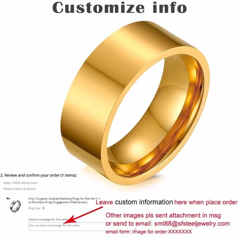Vnox, настраиваемое имя, кольца для мужчин, 8 мм, черный, нержавеющая сталь, обручальное кольцо, персонализированная гравировка, Подарок на годовщину - Цвет основного камня: Gold
