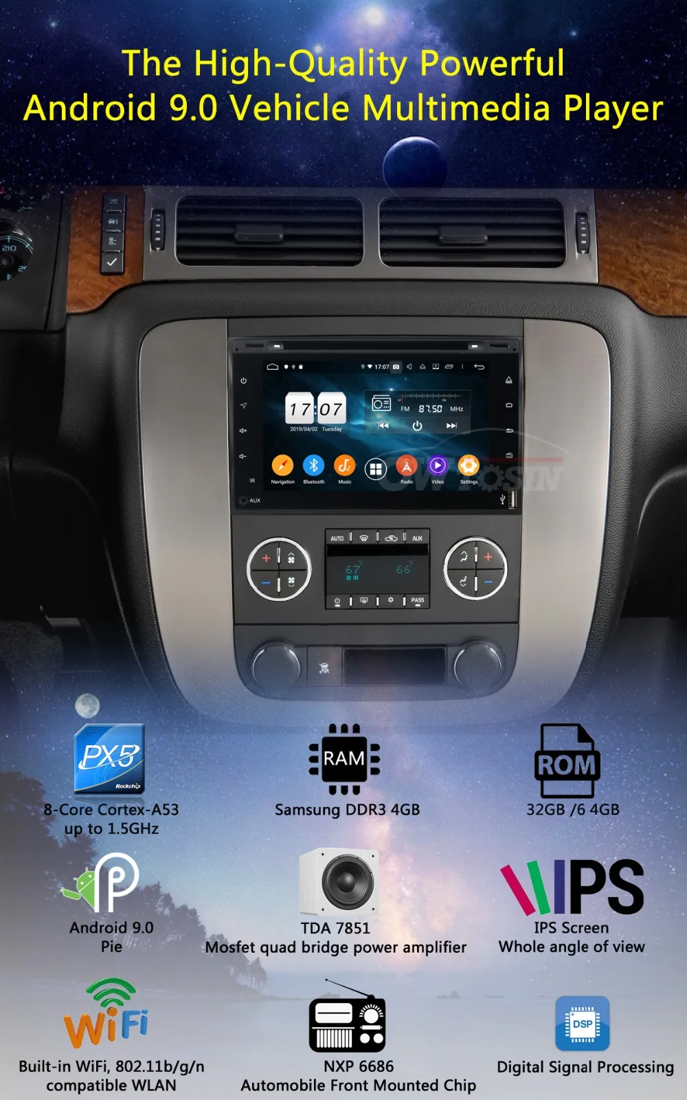 " ips 8 Core 4G+ 64G Android 9,0 автомобильный DVD радио gps для GMC Yukon Sierra Tahoe передняя фара для Chevy Express Impala Cobalt Equinox DSP CarPlay