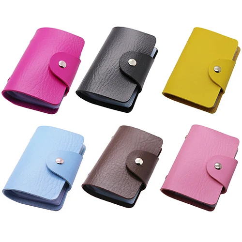 

Slim Leather Pocket Business ID Credit Card Wallet Holder Case for 24 Cards Button Design Pocket Bag Protect Your Card Fashion
