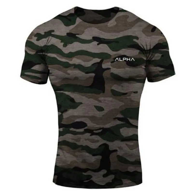 Хлопковая Спортивная футболка, Мужская футболка с коротким рукавом для бега, Мужская футболка для тренировок, фитнеса, Спортивная футболка Rashgard - Цвет: Camouflage