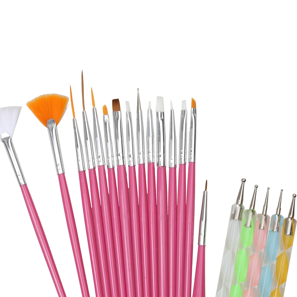 20pcs Nail Art Design Set Dotting Painting Drawing Design Charms Polish Brushes Pen Pink For Nails Art Decorations High quality 