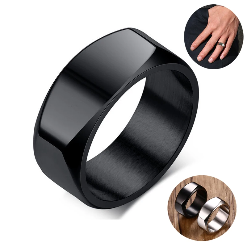 Man Vintage Style jewelry 8mm Stainless Steel Biker Rings for Men Bands Polished Ring Titanium Black | Украшения и аксессуары