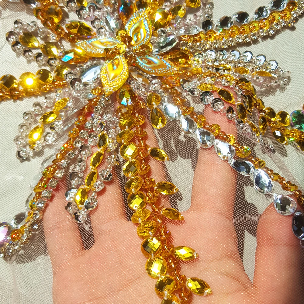 Желтая AB Couture креативная нашивка 24x30 см пришивная кристальная стразы аппликация