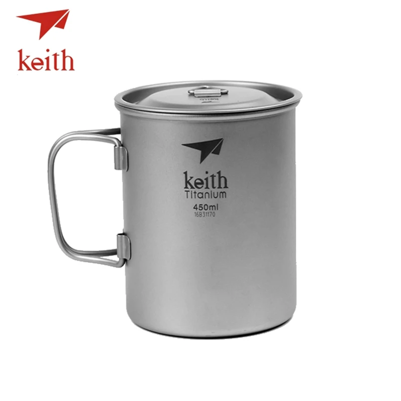 Copos de Água Titânio ao ar Keith Livre Acampamento Caminhadas Utensílios Viagem Caneca Dobrável Alça Ultraleve Talheres 450 500 650 900ml