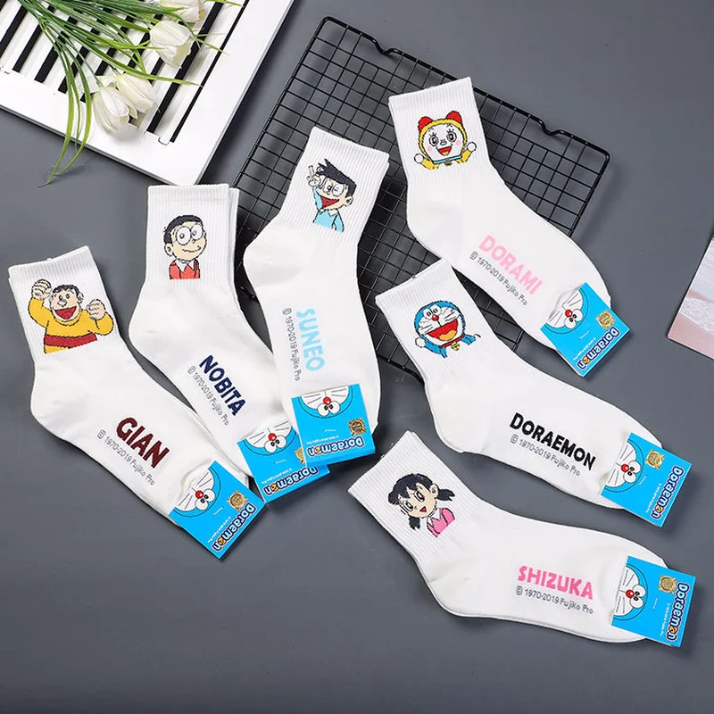 Anime Doraemon print socks Nobita Nobi Minamoto Shizuka Konta Takeshi Honekawa Suneo Dorami cute fun cartoon women cotton sock