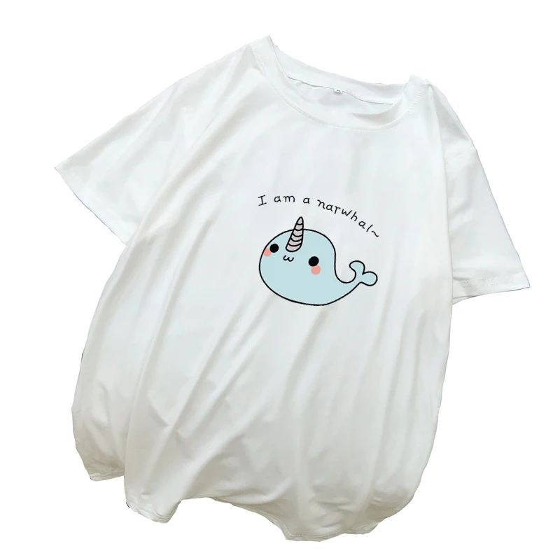 Летние Kawaii футболки женские короткий рукав прекрасный КИТ мультфильм печати повседневные свободные уличная Harajuku Tumblr Топы Корейская одежда