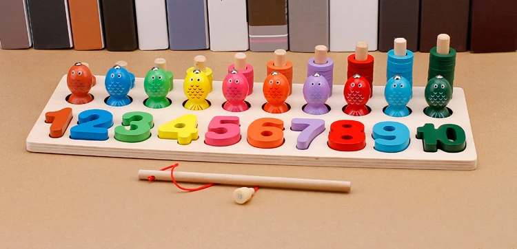 Деревянные материалы montessori Обучающие игрушки считать цифры цифровой Форма матч раннего образования учебных пособий Рыбалка математическая игра игрушки