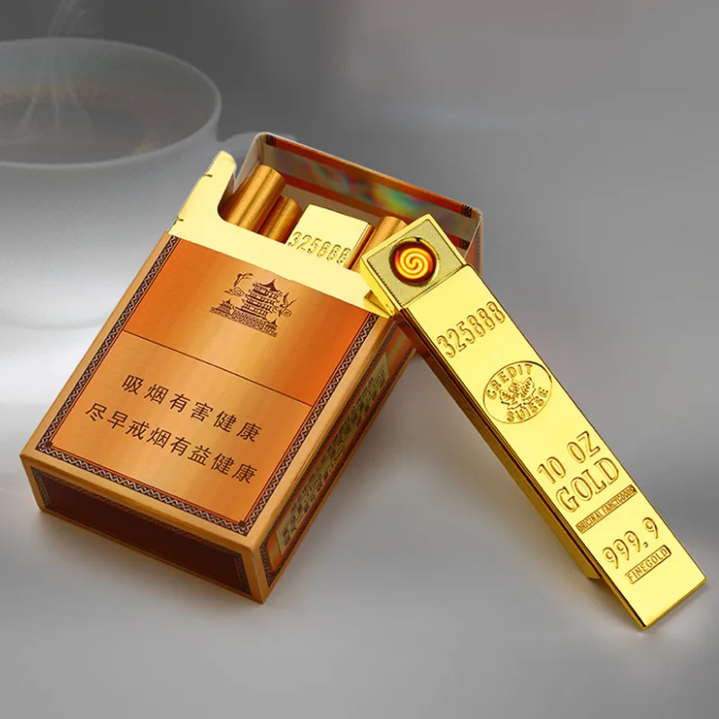 

Fashion Mini Gold Bar USB Electronic Cigarette Lighters Metal Ultra Thin Electric Wire Windproof Rechargeable Cigar Lighter
