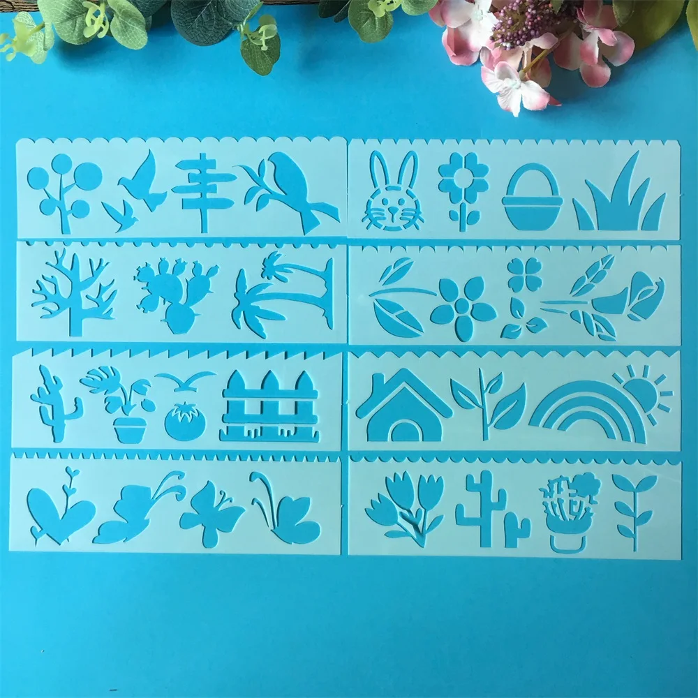 

8Pcs/Pack 18.5*5.5cm Garden Rabbit DIY Layering Stencils Painting Scrapbook Coloring Embossing Album Decorative Template