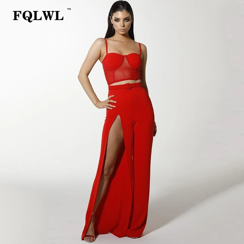 FQLWL пикантные красные широкие брюки комбинезон для Для женщин 2018 Спагетти ремень спинки сетки Летний комбинезон-Песочник Повседневное
