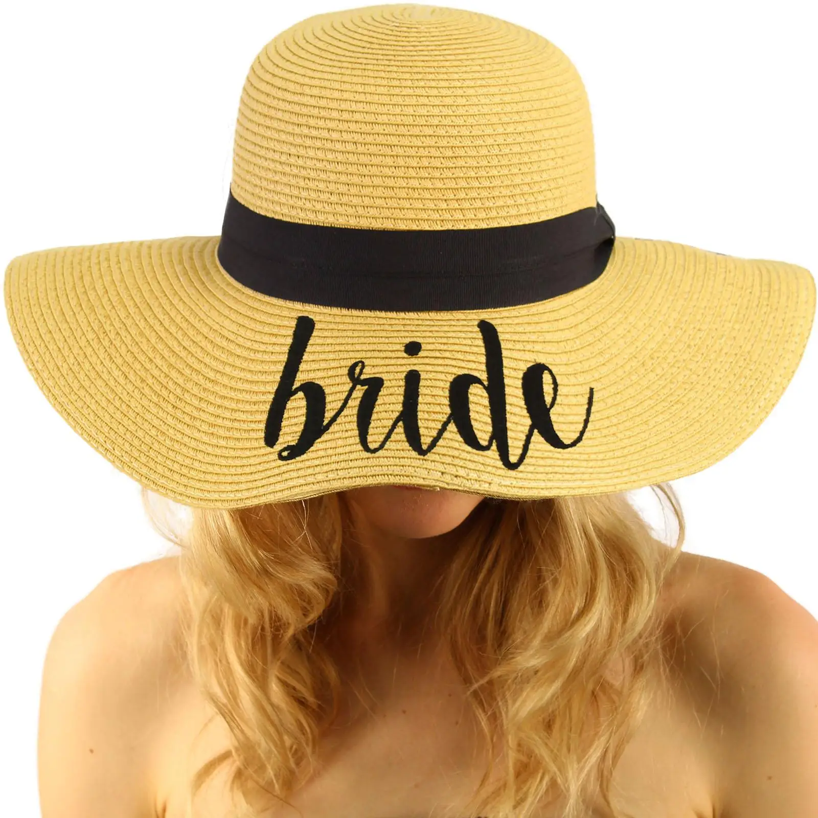 Bride Mrs Панама шляпа Федора шляпа плоские полями подарок Mrs пляж шляпа медовый месяц шляпа персонализированный подарок для невесты соломенная - Цвет: Bride