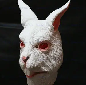 Хэллоуин вечерние Косплэй жуткий милый белый кролик голову костюм в виде