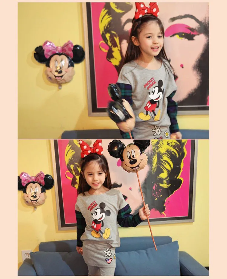 Весенняя детская одежда; хлопковая рубашка с Микки для девочек; Осенняя детская футболка с длинными рукавами; одежда От 3 до 8 лет