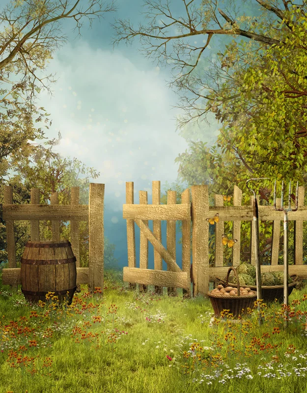 5x7FT Light Blue Sky Green Garden Farm Heavest Grass Fence Door Custom