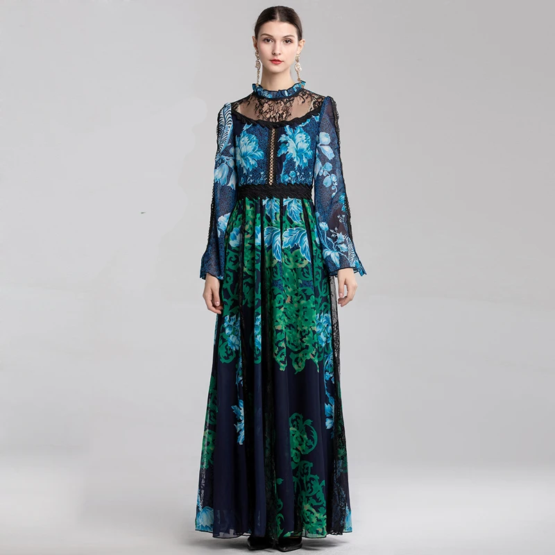 New 2019 Spring Summer Designer Dress Women Long Sleeve Lace Patch New 2019 Spring Summer Designer Dress