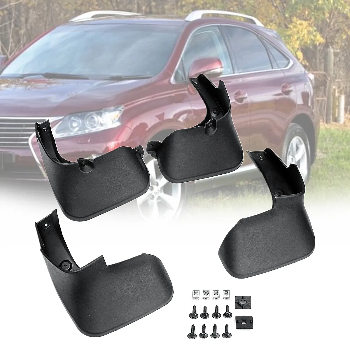 

for Lexus-Rx Rx270 Rx350 Rx450 2009-15 4xFront Rear Mud Flaps Splash Guards Plastic Front 24x32x13.3cm Rear 25x32x10.9cm