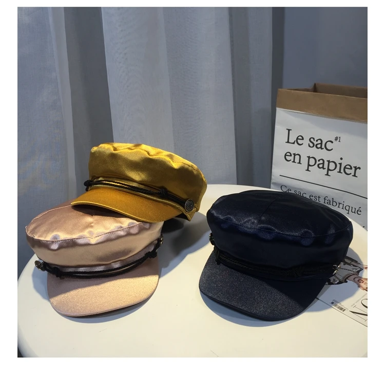 

Navy hat satin casual flat top beret