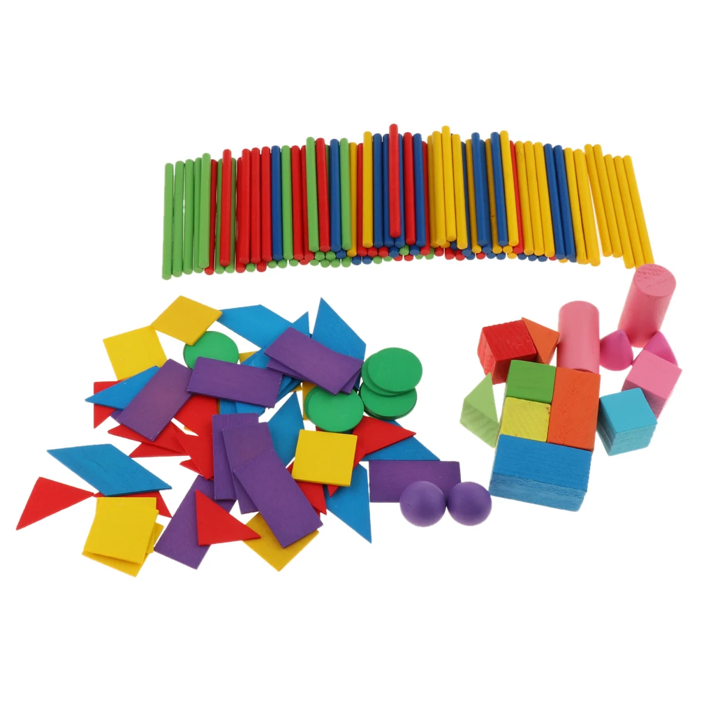 Multi-Color Counting Stick & Geometric Shapes Blocks Calculation Math Learning Toy for Kids Toddlers Gift