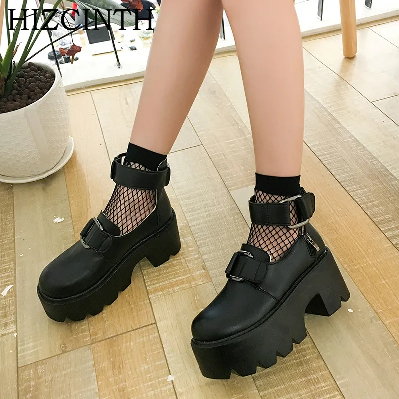 

HIZCINTH 2018 Spring Flat Platform Shoes Woman Big Head Doll Thick Bottom Leather Single Shoes Buckle Sister Loafers Zapatos Muj