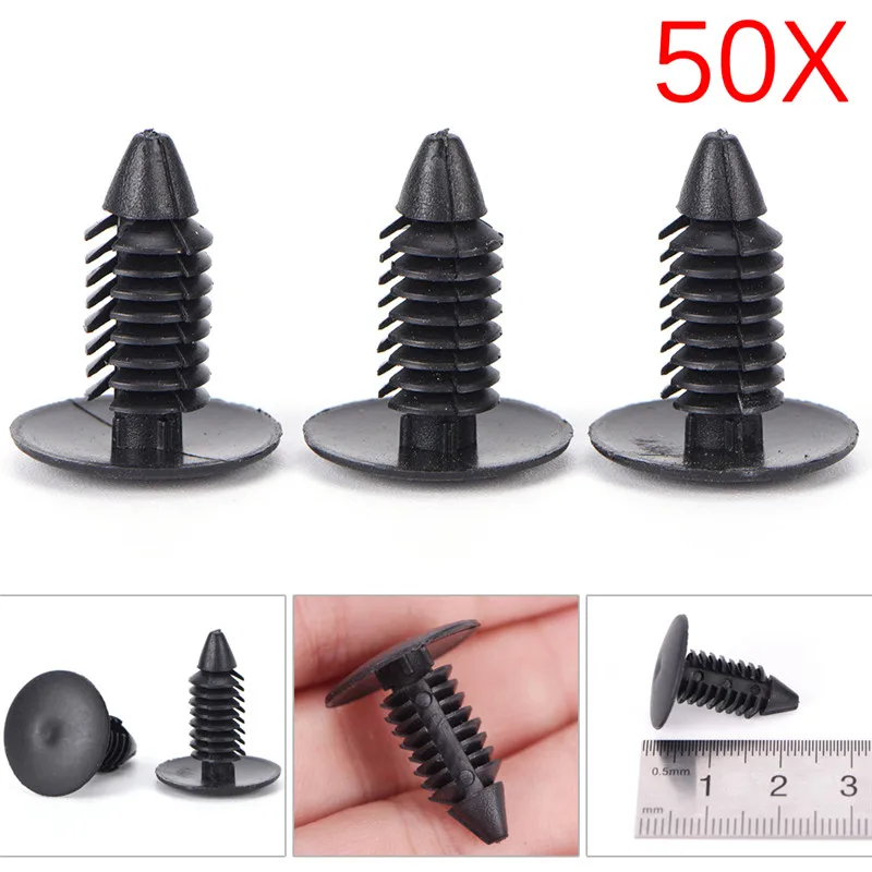 50pcs 8 mm Auto Car Bumper Fender Retainer Push Black Plastic Clips