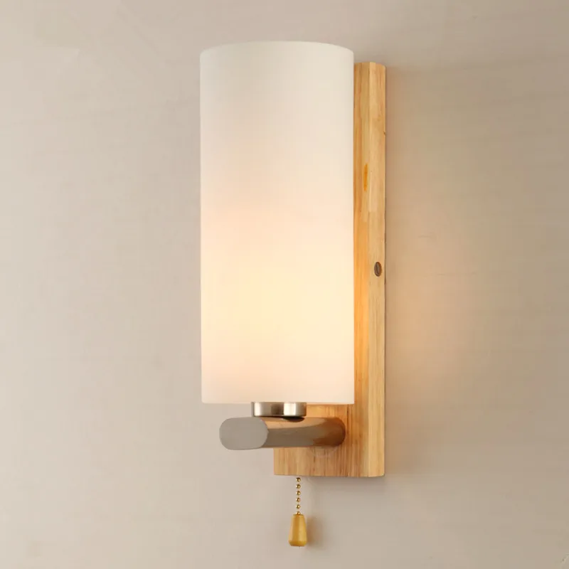 Aliexpress.com : Buy Modern Wood osk Wall Lamp Bedroom Bedside Wooden Glass Wall Sconces kitchen ...