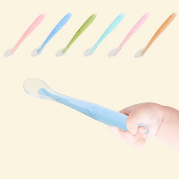 

Baby Soft Silicone Spoon Food Grade Baby Feeding Spoons Safety Tableware Infant Learning Spoons for 4M-3Y Baby