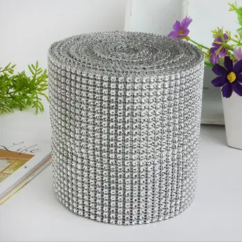 

24 Row 10 Yd Mesh Trim Bling Diamond Wrap Cake Roll Tulle 9M*12cm Crystal Ribbons Party Wedding Decoration Event Party Supplies