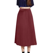 Женская однотонная плиссированная юбка, элегантная женская Юбка До Колена, женские винные юбки, размер плюс, миди, эластичная талия, юбка макси, 19March12