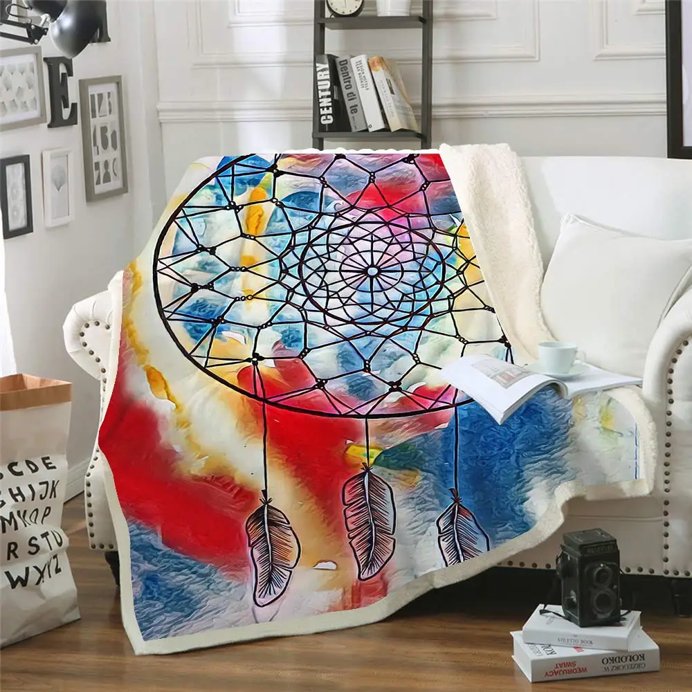 

Dreamcatcher Microfiber Bed Blanket Golden Black Throw Blanket Bohemian Home Textiles Sun and Moon Exotic Mantas
