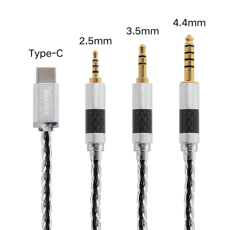 NICEHCK 8 Core Silver Plated Upgrade Cable TypeC Type-C/3.5/2.5/4.4mm MMCX/2Pin For ZS10 ZSX C10 C12 C16 V90 NX7 PRO/DB3 BL-03
