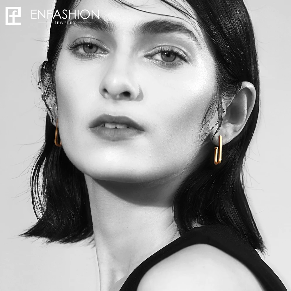 Tanie Enfashion biżuteria geometryczne małe klipsy kolczyki złoty kolor stal nierdzewna długie kolczyki wiszące dla kobiet kolczyki EB171029