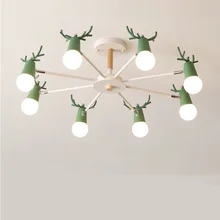 Скандинавские рога Макарон люстра простой пост современный светодиодный люстры спальня столовая железная и деревянная голова оленя потолочный светильник E27