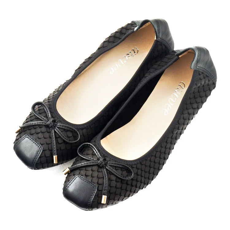 Genuine Leather Women Soft Flats Women Slip-on Shoes Square Toe Elegant Office Lady Shoes for Party Causal Baleriny Woman Loafer (36)