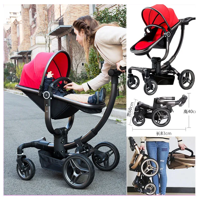 Luxury High View Multifunctional Baby Stroller 3 in 1 with Car Seat Travel System Portable Folding Four Wheels Newborn Pram
