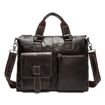 

Brand 100% Soft Cow Genuine Leather Laptop Bag 14 15.4 inch Men Business Messenger shoulder Notebook bag Waterproof High quality