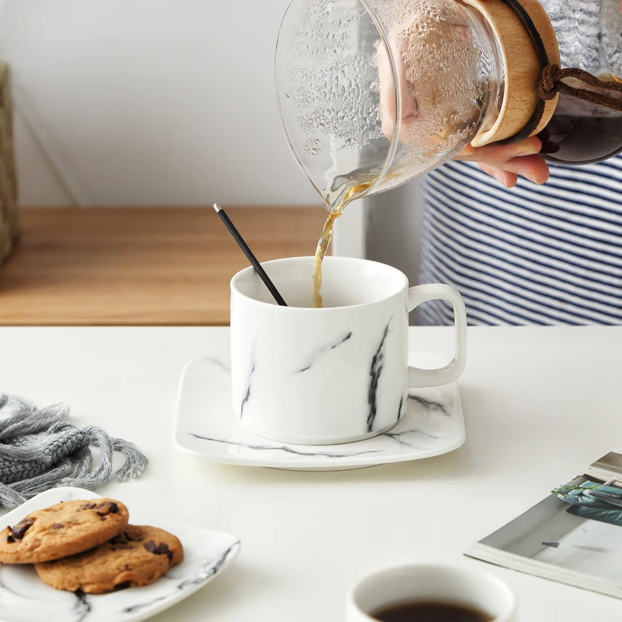 MUZITY керамическая кофейная чашка набор мраморная наклейка белая кофейная чашка с блюдцем керамические кружки для чая и блюдца