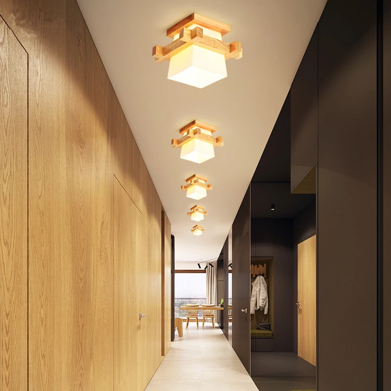  Artpad Tatami Japanese Ceiling Light for Home Lighting Glass Lampshade E27 LED Ceiling Lamp Wood Ba - 32957410177