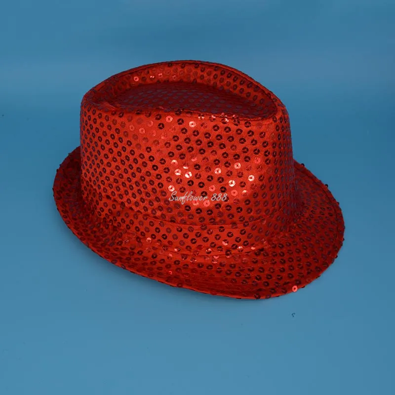 Детская джазовая шляпа с блестками для мальчиков и девочек, блестящие танцевальные шляпы с Трилби, кепки для детского дня, выступления, шоу, вечерние, на Хэллоуин - Цвет: red