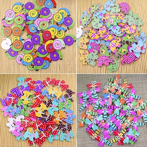 

New 50pcs Lovely Sewing Cartoon Animal Wood Buttons 2 Holes Knopf Bouton 597X